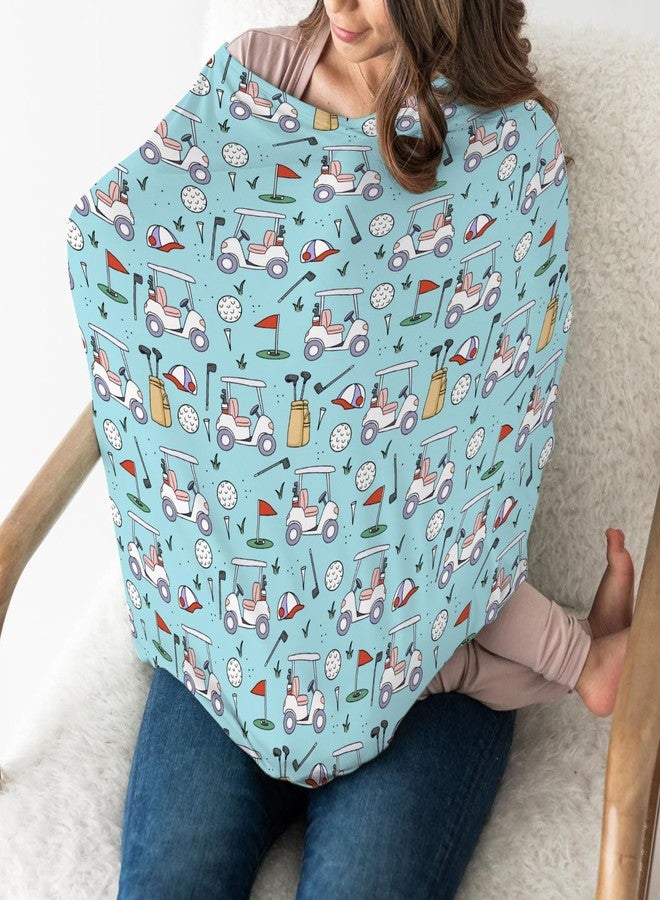 ZoUbqchY Golf Baby Car Seat Covers Sports Golfing Stretchy 5-in-1 Cover Adjustable Infant Carseat Cover Canopy Golf Clubs Bag Balls Breathable Nursing Cover-Up Blue - Image 3